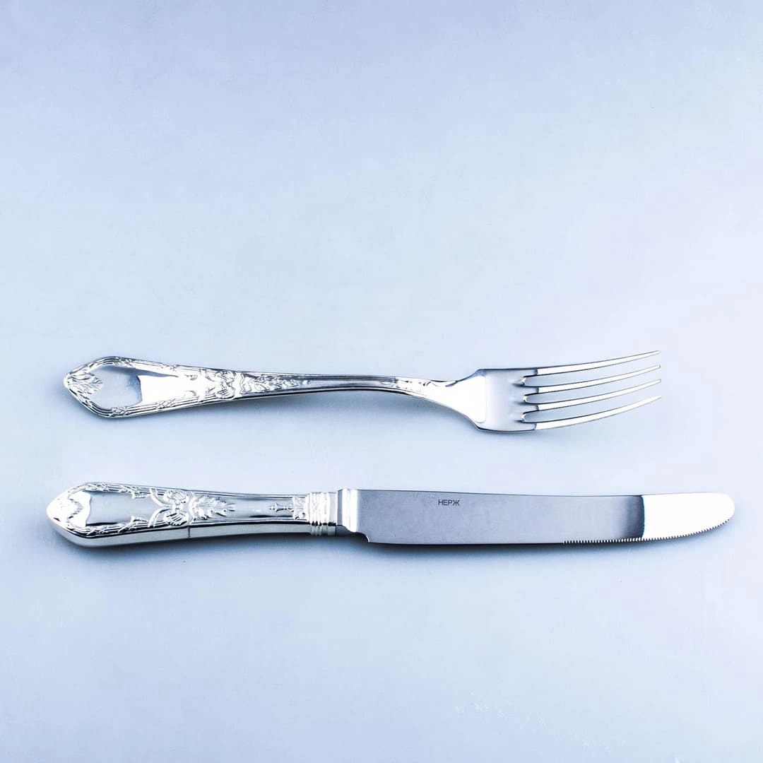набор вилка с ножом из серебра