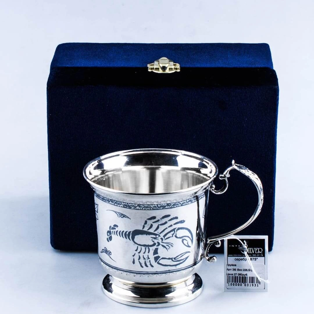 серебряная кружка знак зодиака рак