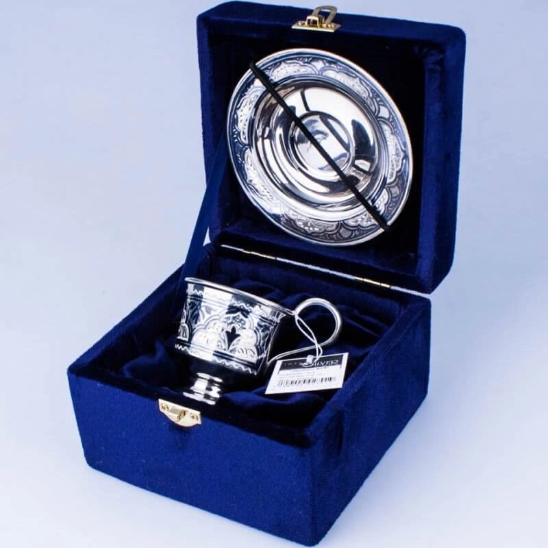 серебряная кофейная пара в футляре