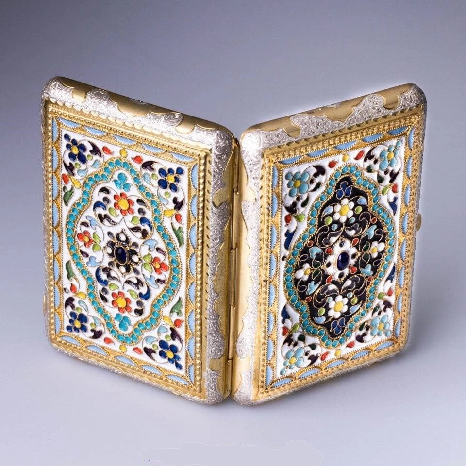 серебряный портсигар c эмалью