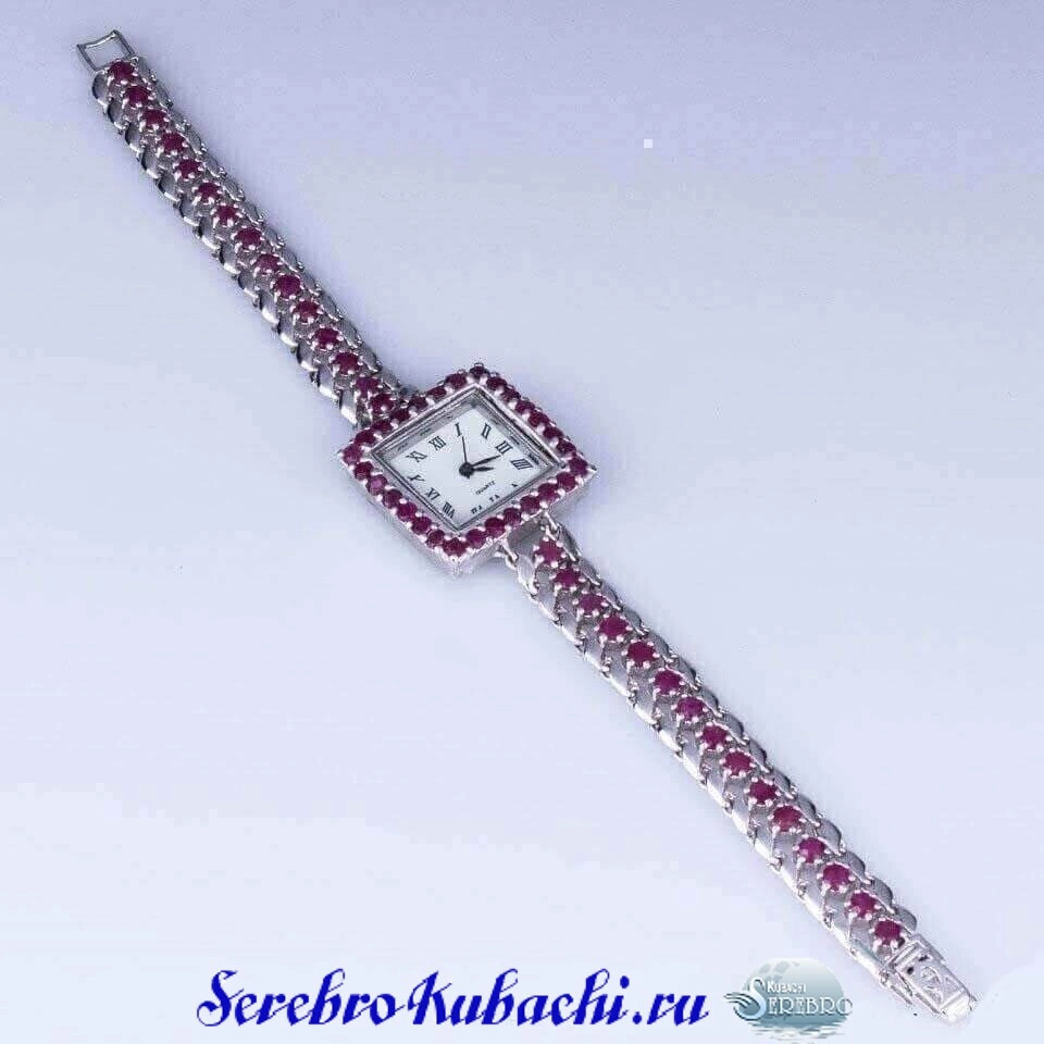 часы серебряные с рубинами