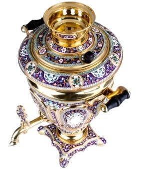 Эксклюзивный серебряный самовар с эмалью