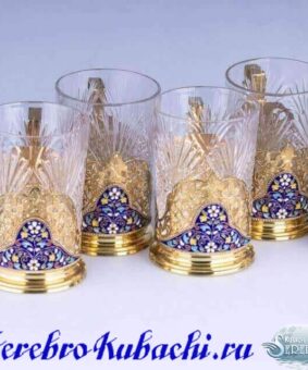 Набор серебряных подстаканников "Эмалевый" 7 набор подстаканников из серебра