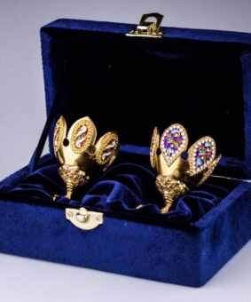 Серебряная пашотница с эмалью 11 позолоченная серебряная пашотница с эмалью