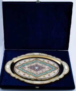 позолоченный серебряный поднос с эмалью