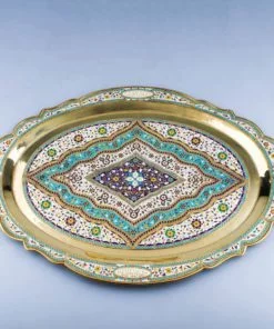 серебряный эмалевый поднос