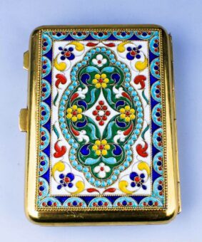 позолоченный серебряный портсигар с эмалями