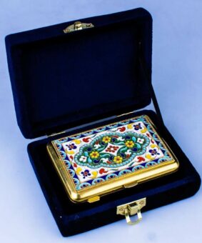 позолоченный серебряный портсигар с эмалями