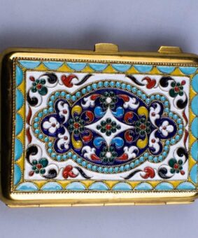 серебряный портсигар с эмалью