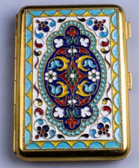 серебряный портсигар с эмалью