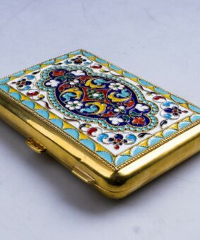 серебряный портсигар с эмалью