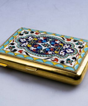 серебряный портсигар с эмалью