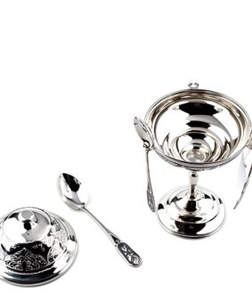 серебряная икорница с ложками