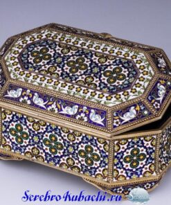 Серебряная шкатулка с эмалью "Кубачи" 6 серебряная шкатулка с эмалью