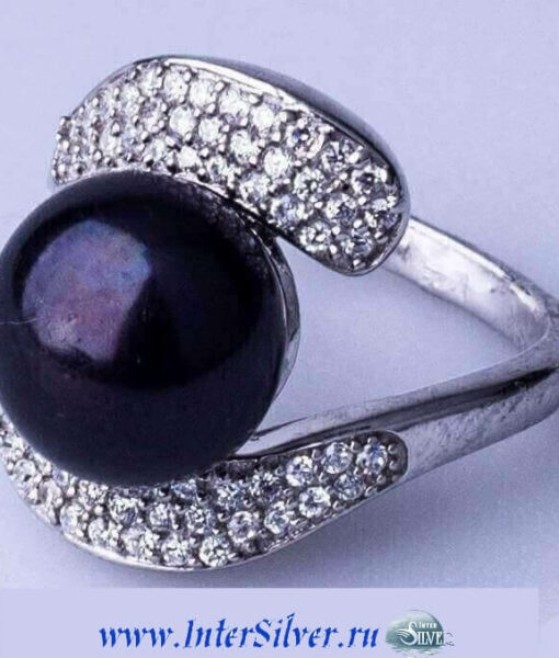 серебряное кольцо с черным жемчугом
