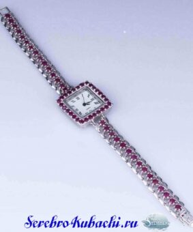 часы серебряные с рубинами