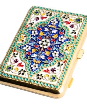 серебряный эмалевый портсигар 