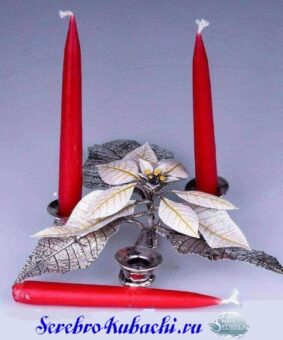 серебряный подсвечник на три свечи