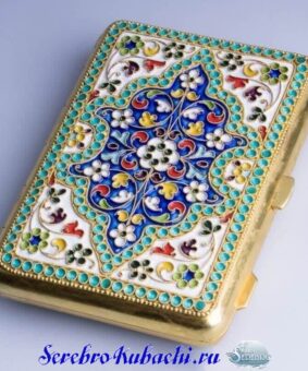 серебряный эмалевый портсигар